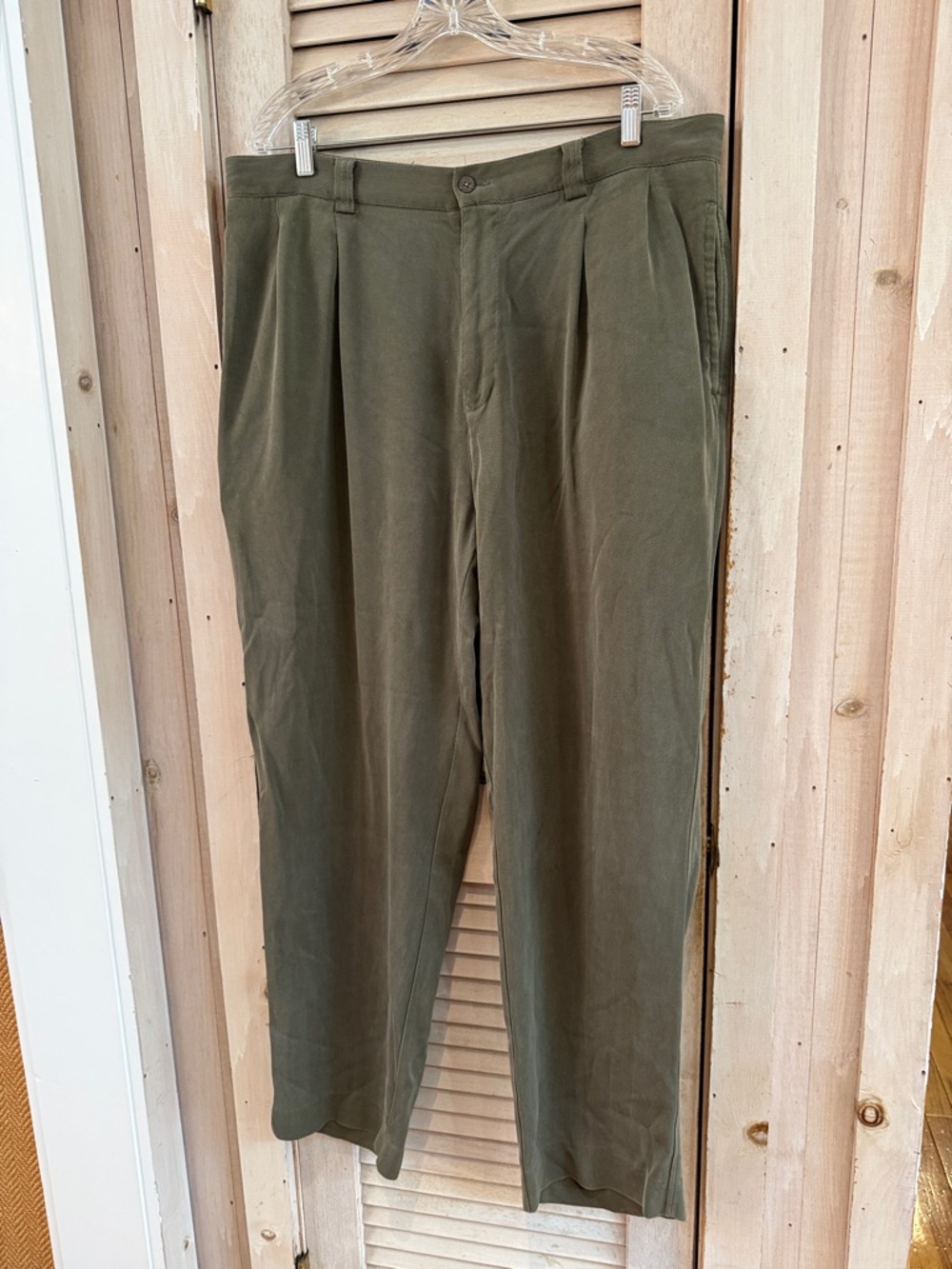 Tommy Bahama Olive Green Silk Relaxed-fit Pleated Pants 38x32